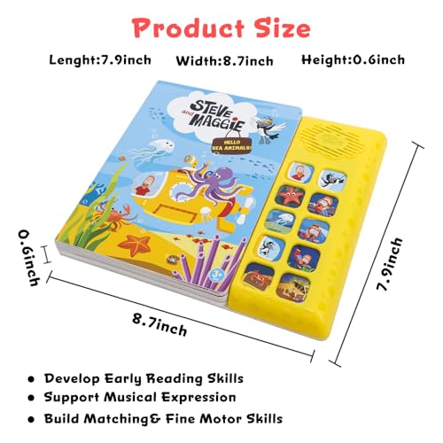 Image of Steve and Maggie Sound Book - 10 Button Interactive Nursery Rhymes Sound Book for Toddlers 1-3, Talking Musical Book, Sing Along Baby Music Book, Learning Toy Gift for Boys & Girls(Sea Animals)