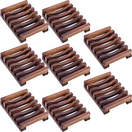 Trounistro 8 Pack Wooden Soap Case Holder Natural Wooden Holder For Soap Sponge Scrubber Wood Dish Holder For Home Bathroom (Charcoal) #TOP4