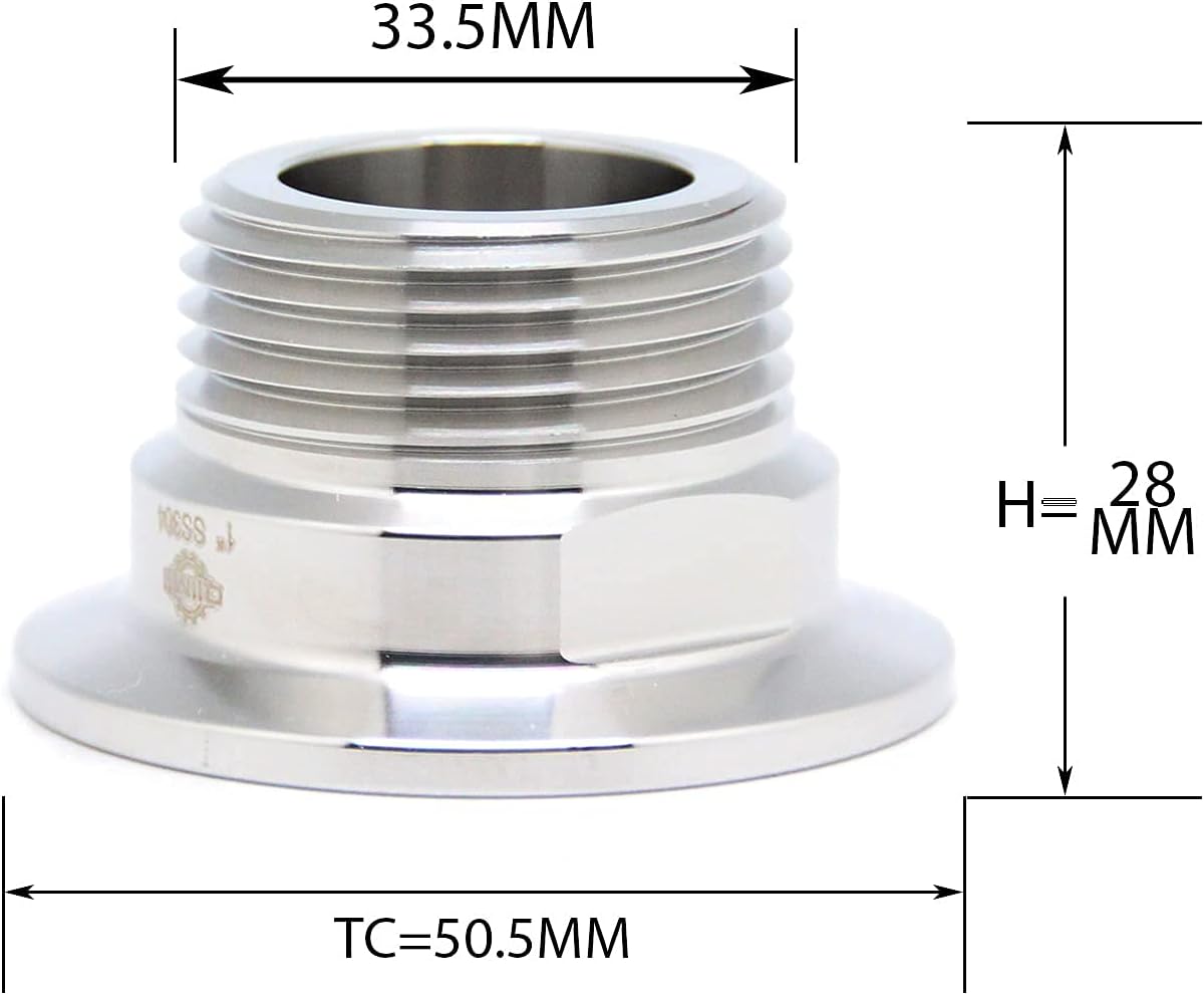 QiiMii 1.5" Tri Clamp Tri Clover Fittings to NPT 1" Male Thread Adaptor SS304, Silver - Image 3