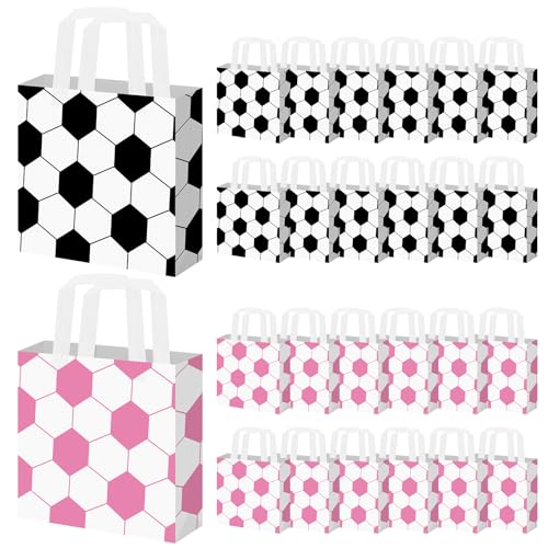 SZJINGCAI 24 Pieces Soccer Gift Bags with Handle, Reusable Non Woven Treat Goodie Bag Sport Favor Bags For Soccer Theme Birthday Party Decoration Supplies
