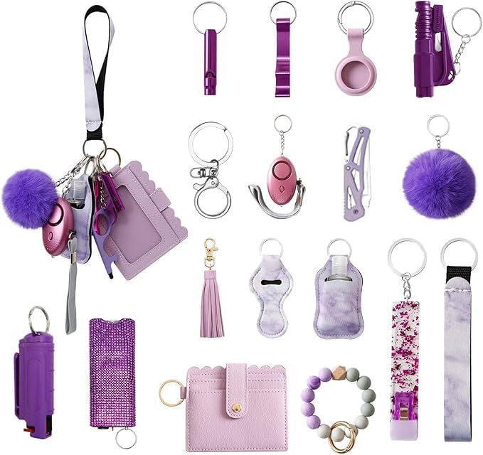 Araafur Keychain Wristlet Set with Wallet and Hand Sanitizer, Bottle Opener Keychain for Women (Purple)