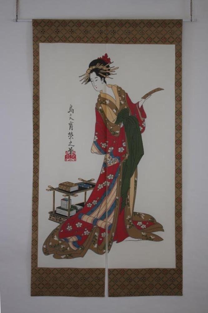 Made in Japan Noren Curtain Tapestry Tanzaku and Woman