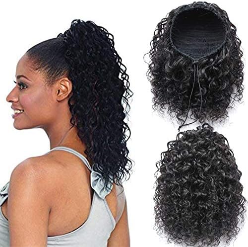 Wrap Drawstring 100 Human Hair Ponytail Extensions Water Wavy Curly Top Closure Clip Ins Ponytail Hairpiece Bun Hair Extensions Natural Curly Ponytail for Black Women 100g/pcs