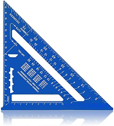 Carpenter Measuring Square Metric Imperial 7 Inches,Aluminum Alloy,90 Degree Thickened Triangle Ruler for Woodworking (Blue)