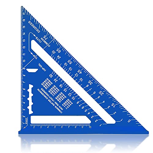 Winkelmesser für Zimmermann,7 Zoll Metrischer Dreieck-Winkelmesser,Aluminium Legierung, 90 Grad Verdicktes Dreieckslineal (blau) Cover