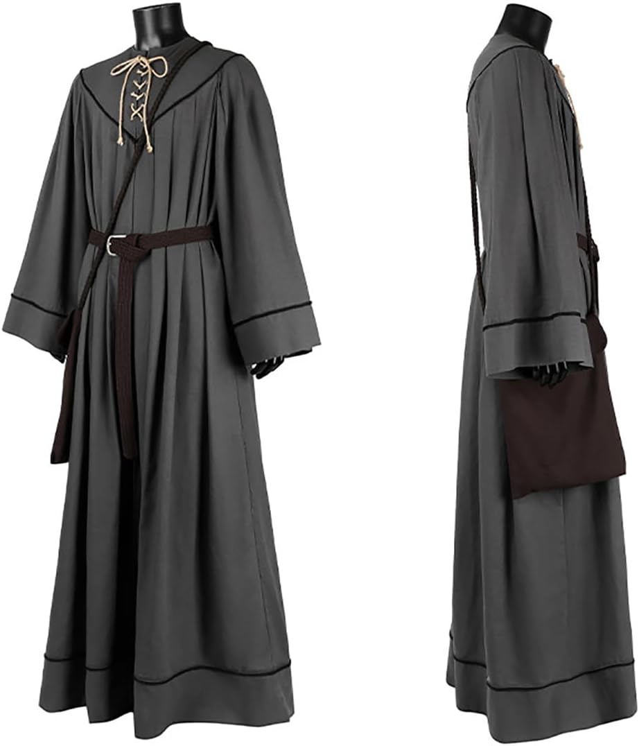 Adult Wizard Costume Robe Belt Hooded Cloak Bag Uniform Mens Gandalf Cosplay Cape Hat for Halloween