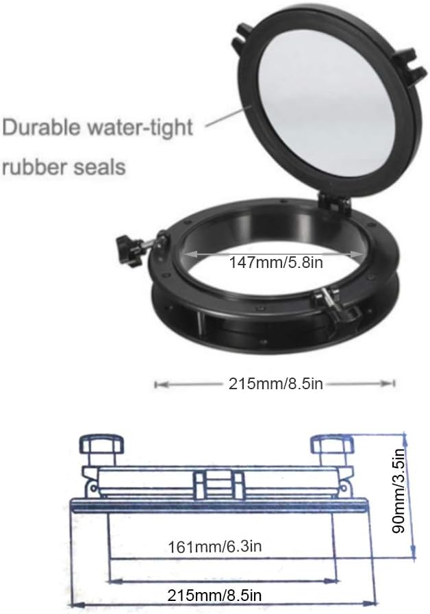 Diagram showing porthole dimensions