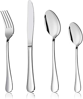 Cutlery Set, Onader Stainless Steel 24 Piece Cutlery Set for 6 People, Flatware Silverware Set with Knife Fork Spoon, Elegant Tableware for Daily Use/Christmas, Mirror Finished. Dishwasher Safe