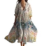 Vestidos de verano para mujer de talla grande, vestidos casuales de algodón japonés y lino con manga corta Vestido de Nochevieja, plata, S