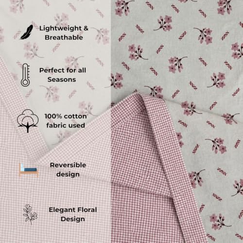 Image of Florida Reversible Cotton Dohar - Single Size (220x160 cm, 90 GSM, Pink Floral Pattern), Soft & Lightweight Blanket for All Seasons, Breathable & Skin‑Friendly Fabric