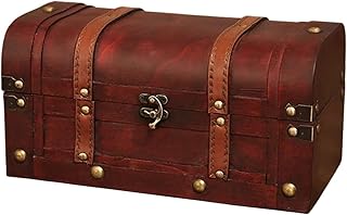 宝箱 木箱 収納箱 収納ボックス アンティーク 風 ボックス 小箱 収納 木製アンティーク アンティーク宝箱 写真撮影小道具 鍵付き 大容量 盗難防止 おもちゃ 小物入れ 収納 コイン 金貨 ネックレス 指輪 アクセサリー 宝石収納ケース (30×15.5×15cm,01)