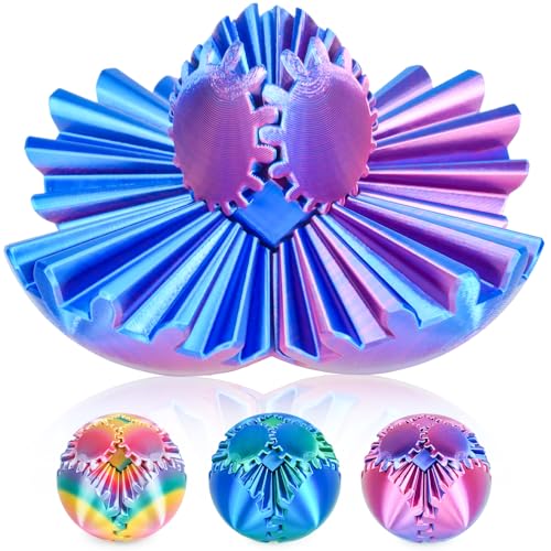 Gear Ball 3D Printed Fidget Toy Spinning Gear Sphere for Stress Relief Anxiety Fun Desk Toy for Adults Kids Stocking Filler Gifts Birthday Christmas (Purple Diameter: 2.5 In)