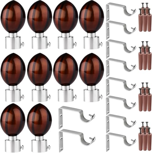 Image of GRIVAN Stainless Steel Curtain Bracket Parda Holder with Support 1 Inch Rod Pocket Finials Designer Door and Window Rod Support Fittings, Curtain Rod Holder (Brown Glossy, Pair of 5)