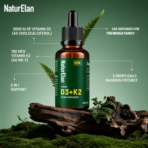Image of Vitamin D3 5000 IU & K2 Drops with MCT Oil 5000IU D3 + 100 Mcg K2(MK-7) | 1.69 Fl Oz, Supports Bone, Immune, Heart & Teeth Health, Third-Party Tested, Vegan, Non-GMO, Gluten Free
