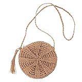CHIC DIARY Women Straw Bag Crossbody Handmade Woven Summer Beach Top Zipper Shoulder Purse with Tass