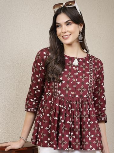 Image of Stylum Women's Dabu Printed Cotton Peplum Top