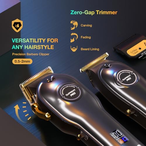 SUPRENT Haarschneidemaschine Professionelle und Trimmer- Haarschneider Set für Herren Zero Gap, Kabelloses Friseur Haarschneidemaschine Profi mit LED-Display (Schwarz)