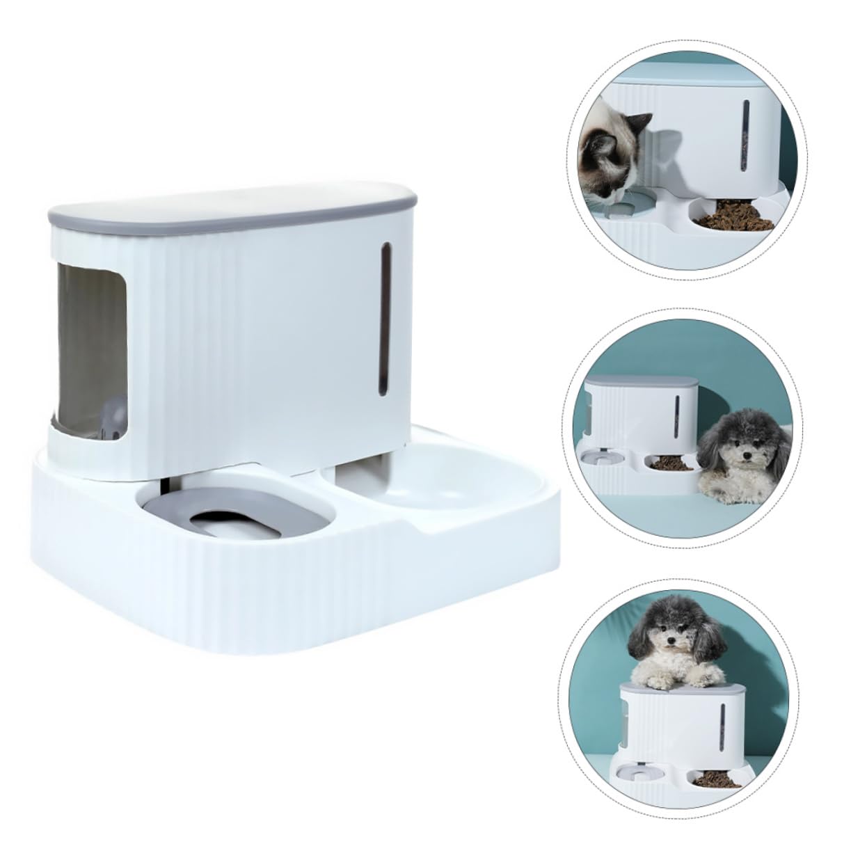 Amosfun Automatischer Zufällige Hunde Wasserspender Futter und Schwerkraftprinzip 3l Futterbehälter 0,85l Wassertank Sichtfenster Farbe Katzen