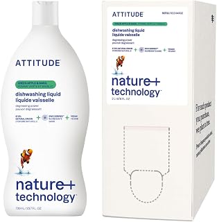 ATTITUDE Dish Soap & Refill Bundle, EWG Verified, Plant-Based, Vegan, Green Apple & Basil, 23.7 + 67.6 Fl Oz
