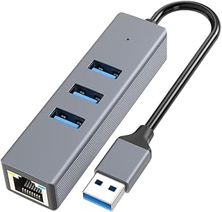 USB 3.0 to Ethernet Adapter,3*USB 3.0 Hub with RJ45 10/100/1000 Gigabit Ethernet Adapter LAN Wired Compatible with Laptop PC,Switch,Surface Pro,Windows,Mac OS,Surface Pro,Linux,XPS and More