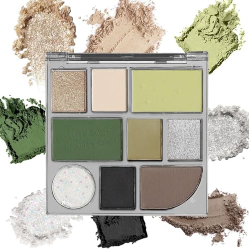 Nmbol Eyeshadow Paletas De Maquillaje Sombra De Ojos Mate Brillo Pigmentado 9 Colores,Verde Paleta de Sombras de Ojos Mate Brillante,Impermeable Profesional del Reflejo Desnuda Maquillaje