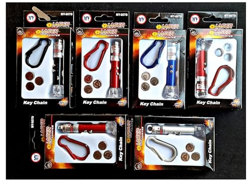 Image of MSGH Birthday Party Return Gift (Pack of 1 /2 /6 /12 PCS) 4 in 1 Laser Pointer,LaserTorch with Emergency Hazard LED Light and Key Chain Hook / 3 Button Size Cells for Kids Boys & Girls (Pack of 1 PIECE)