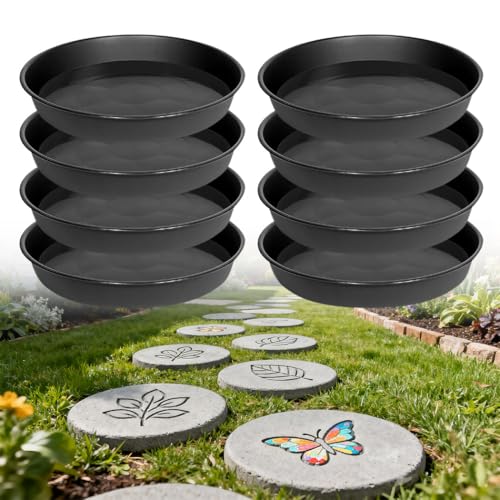 8 Pcs Stepping Stone Mold Round Plastic Paver Molds for Concrete Dia 10.2 in/ 1.18 in Depth Cement Black Tray Reusable DIY Form for Paving Garden Path Walkway Patio Outdoor Landscaping