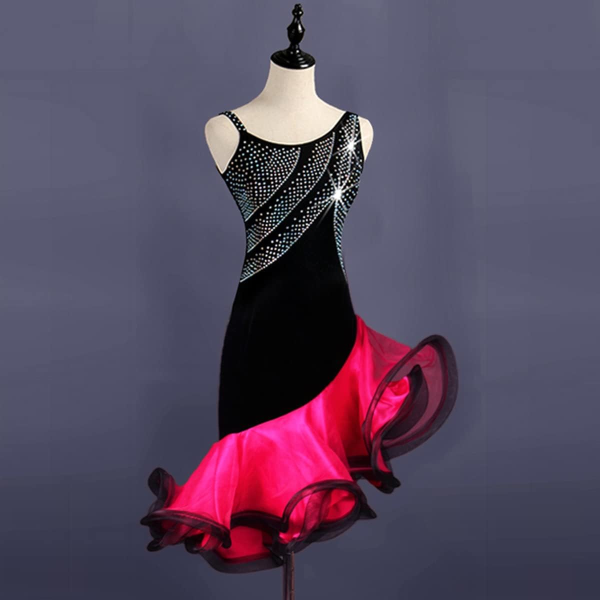 Women Halterneck Latin Dance Dresses Sling Rhinestones Latin Competition Dress Ballroom Salsa Samba Tutu Skirt