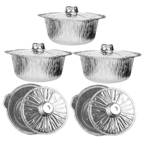 lurrose 5個 アルミホイル製点蓋付きポット 中 耐変形屋外キャンプ用調理鍋 食品加熱保存兼用 ピクニック用収納便利