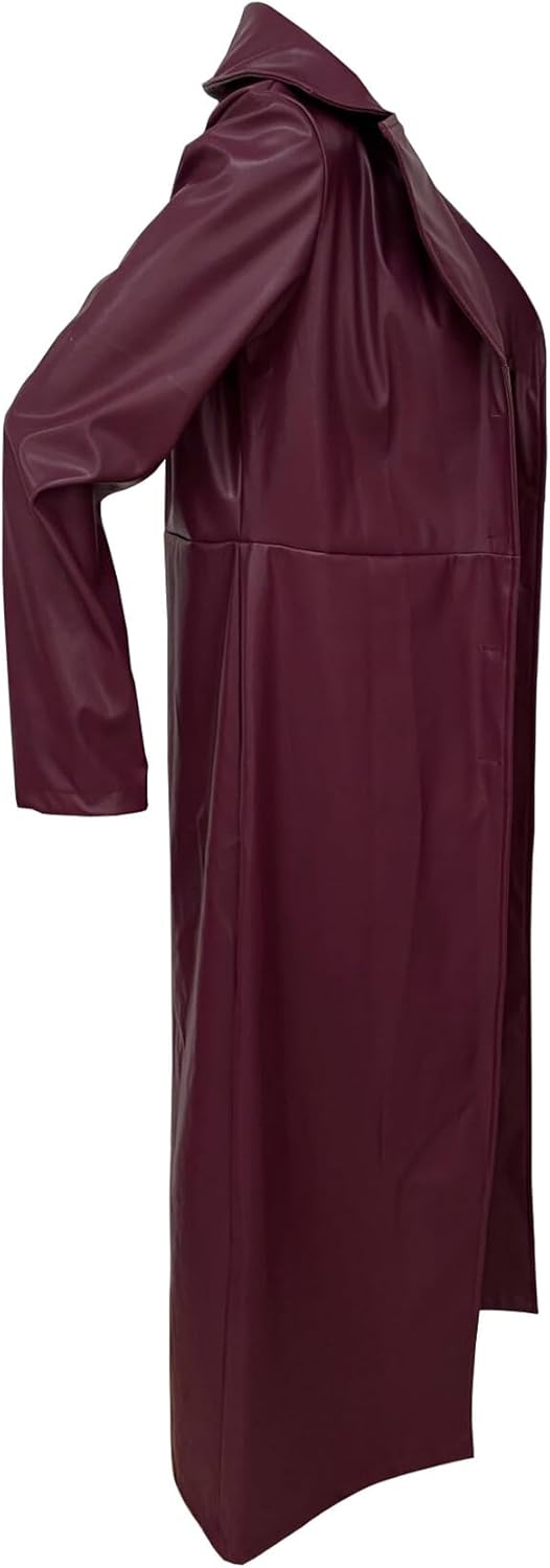 Tcremisa Womens Long Leather Jacket Long Sleeve Single Breasted Faux Leather Trench Coat Mid Length Motorcycle Coats - Image 4