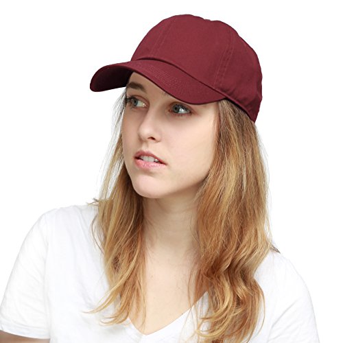 The Hat Depot Unisex Blank Washed Low Profile Cotton and Denim Baseball Cap Hat (Burgundy)