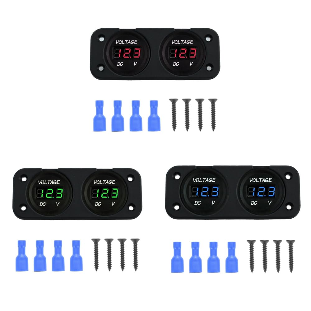 Voltmetro digitale a doppio LED MASO 12V-24V, doppia batteria per auto e moto, pannello di superficie per voltmetro con display a LED