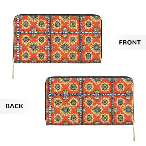 Vintage Boho Sunflower Print Wallet Women Men, Long PU Leather Wallets for Women, Cute Womens Travel Wallet Purse Pouch with Zipper Pocket2