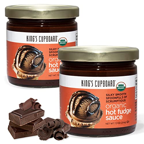 King's Cupboard Organic Hot Fudge Sauce - The Perfect Hot Chocolate Sauce for Topping Ice Cream & Desserts, Coffee Drizzle, Baking, Fondue, Gluten-Free, Kosher, All Natural, 7.2 oz - Pack of 2