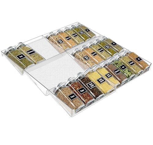Organisateur d'épices en acrylique transparent séparateur de tiroir réglable organisateur d'épices à 3 niveaux pour placard, comptoirs de cuisine et tiroirs