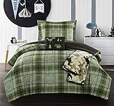 Chic Home Gerber 5 Piece Comforter Set Stitched Patchwork Plaid Dinosaur Theme Youth Design Bedding-Throw Blanket Decorative Pillow Shams Included, Full