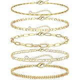 GMSOL Gold Layered Ankle Bracelets for Women Dainty 14k Gold Plated Layering Anklets Set Adjustable