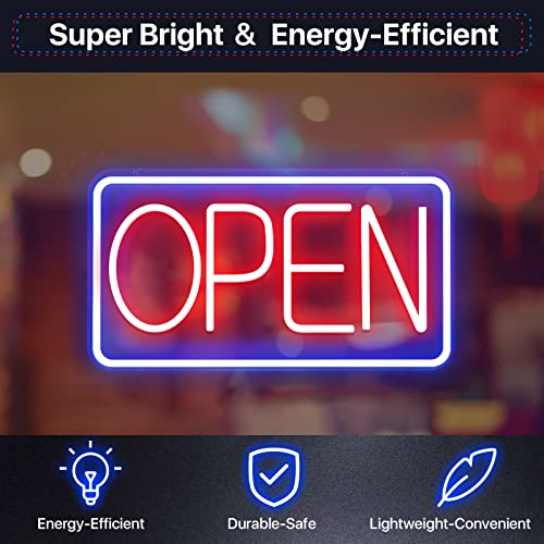 Sugarneon Led Neon Open Sign, 16.5"X 9" Open Sign For Business, Powered By Usb With On/Off Switch, Adjustable Brightness Neon Lights For Party Bar Salon Stores Hotel Wall Decor Neon Light Sign（Blue/Red-Horizontal） #TOP4