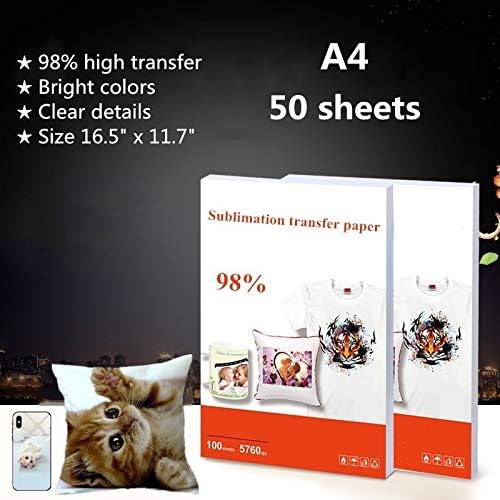 8.5" X 11" Sublimation Transfer Paper A4 Size - 50 Sheets Transfer Paper for Non-Cotton Frabic Cloth Light Color T Shirt Bags Pillows