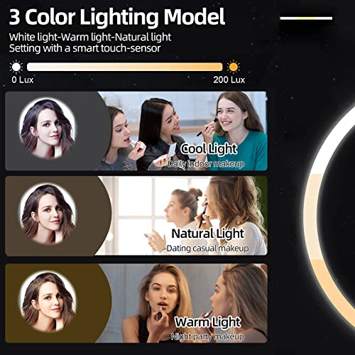 2023 New Extra Bright Makeup Mirror With 58 Led Lights,8.3" Desk Lighted Vanity Mirror,3-Color Dimmable Light Up Mirror,3" Mini Mirror 5X Magnetic Magnifying Mirror,Practical And Aesthetic,Pearl White #TOP1