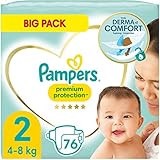 Pampers Baby Windeln Größe 2 (4-8kg) Premium Protection, Newborn Mini, BIG PACK, bester Komfort und Schutz für empfindliche Haut, 76 Stück