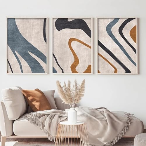 Affiche abstraite bleu beige JGGXHM triptyque 85x120cm cadre interne - 6