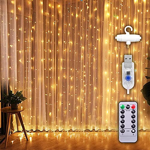 Image of 8 Modes Curtain Lights 300 LEDs 10 Fairy Light 3Mtr Each Indoor /Outdoor Decoration for Diwali, Christmas, Party, Home, Patio Lawn with Remote and USB Power (Fairy String Curtain Light)