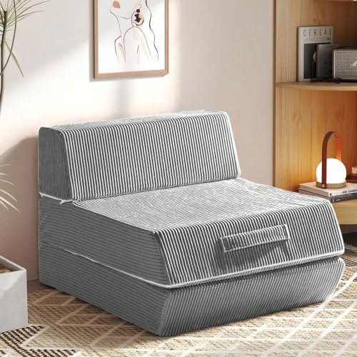 Folding Chair Bed, 16lbs Convertible Sleeper Chair Sofa Bed, Light Grey by Trenda - Used condition - US$110.60