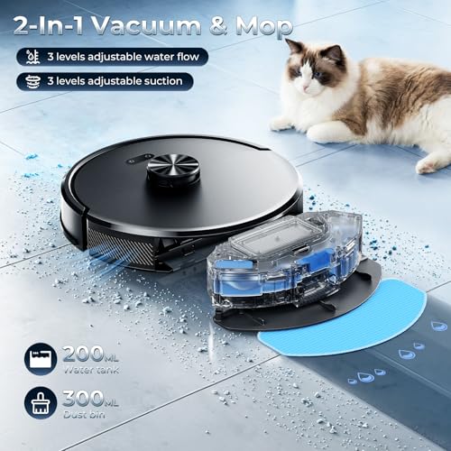 Image of Kilgone Robot Vacuum and Mop Combo with Self Emptying Station, 6000Pa Suction Anti Tangle Brush LiDAR Navigation Multi Floor Mapping, 90 Day Hands Free Smart Laser Robotic Cleaner for Pet Hair Carpet