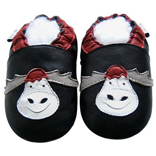 Leather Baby Soft Sole Shoes Boy Girl Infant Children Kid Toddler Crib First Walk Gift Reindeer Black (12-18month, Black)