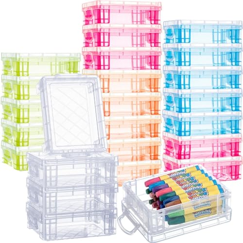 Image of Suzile 25 Pcs Plastic Crayon Boxes Bulk,Clear, Red, Blue, Green,Orange