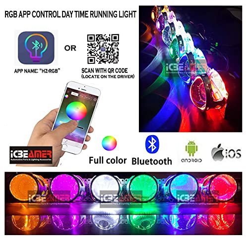 Icbeamer H11 12V 7200Lm Cob Led+ Rgb Headlight Daytime Running Light Replace Halogen Bulbs Control By Smartphone App #TOP3