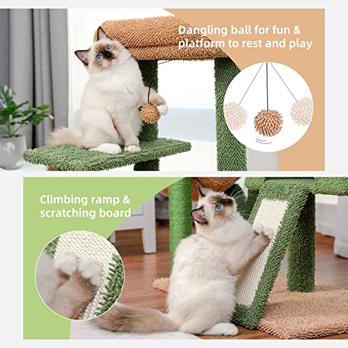 Pawz Road 41 Inches Cactus Cat Tower With Sisal Covered Scratching Post And Cozy Condo For Indoor Cats, Cat Climbing Stand With Plush Perch &Soft Hammock For Multi-Level Cat Play House #TOP6