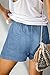 ONLYSHE Womens Ladies Summer Casual Fashion Frayed Raw Hem Tencel Drawstring Elastic Waist Denim Jean Shorts with Pockets Blue-L